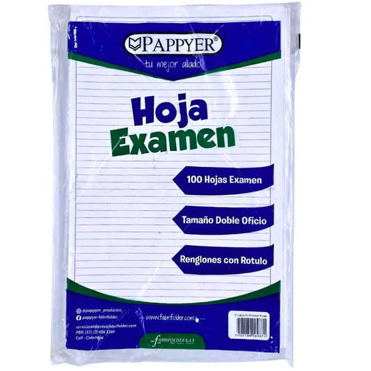 hojas de examen x100 tamaño doble oficio