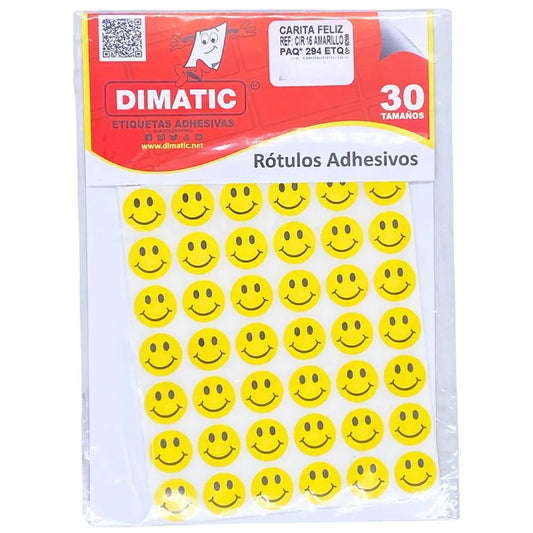 rotulos autoadhesivos circulares - 16mm Dimatic Carita Feliz Amarillo