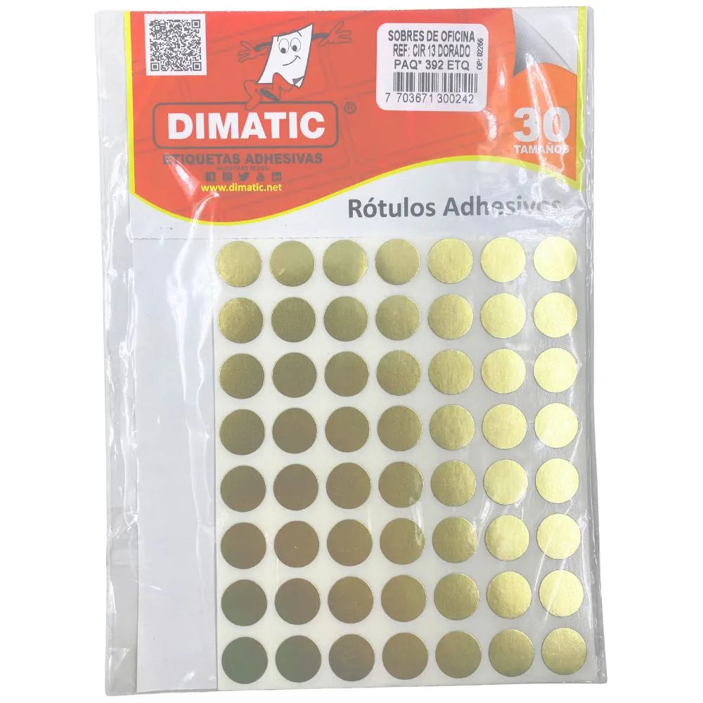 rotulos autoadhesivos circulares - 13mm Dimatic Metalizado Dorado