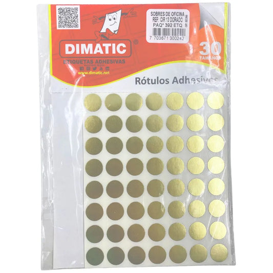 rotulos autoadhesivos circulares - 13mm Dimatic Metalizado Dorado