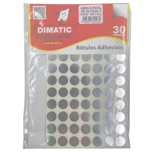 rotulos autoadhesivos circulares - 13mm Dimatic Metalizado Plateado