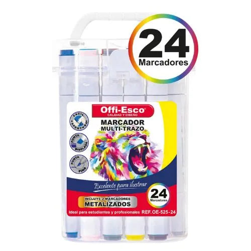 marcadores offi esco doble punta, biselada y fina - x24