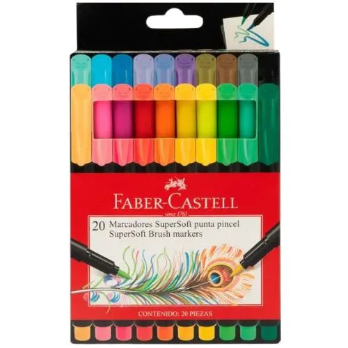 Marcadores Punta Pincel Faber Castell SuperSoft - 20 Uds