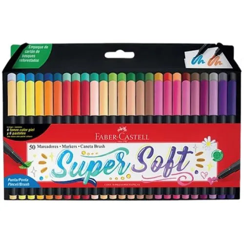 Marcadores Punta Pincel Faber Castell SuperSoft - 50 Uds