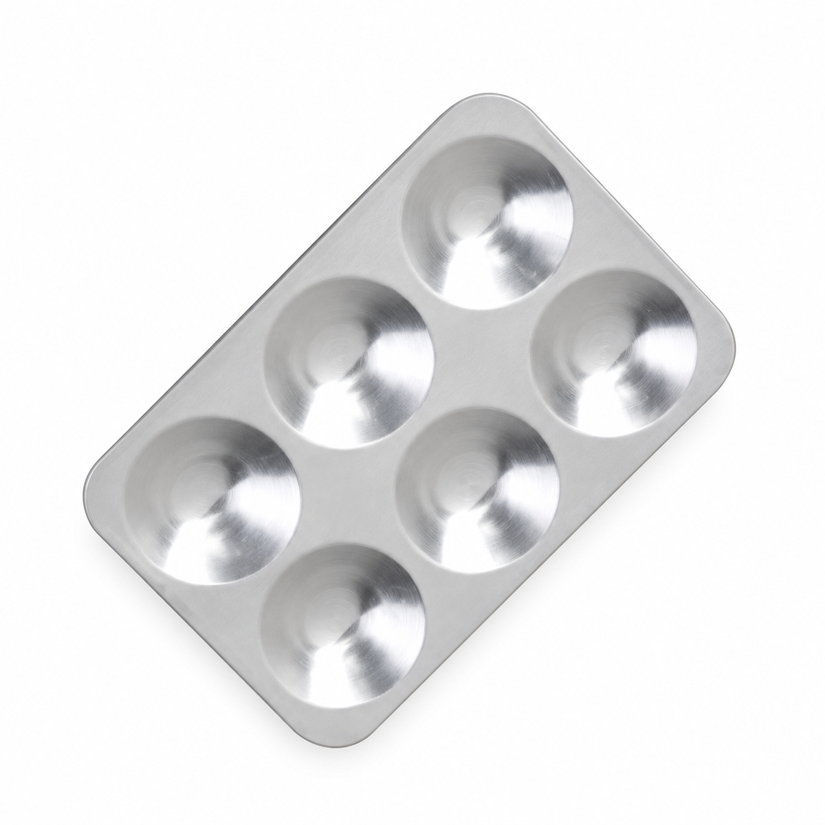 Paleta metálica rectangular de seis cavidades. Imagen de catálogo generada a partir de la referencia del producto.