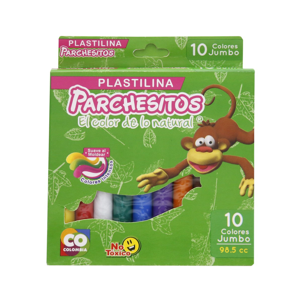 Plastilina Parchesitos Jumbo x 10 colores sobre fondo blanco