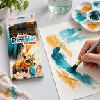 Ejemplo de uso ilustrativo generado con IA: pincel aplicando pintura sobre papel junto al juego de 6 pinceles Grafitos, SKU 20806-2. Los accesorios de la escena no están incluidos.