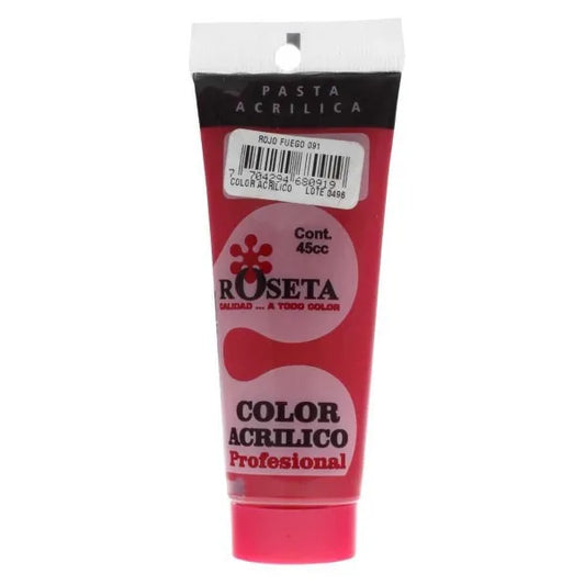 Pasta Acrílica Roseta en tubo Plano Rojo Fuego 45cc
