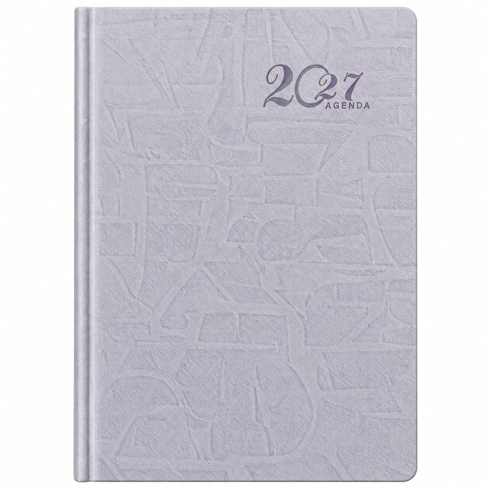 Agenda Diver Class DC/62 2027, SKU 40092-1: cubierta lila pastel con relieve y texto 2027 AGENDA. Fotografía retocada sobre blanco sin envoltorio.