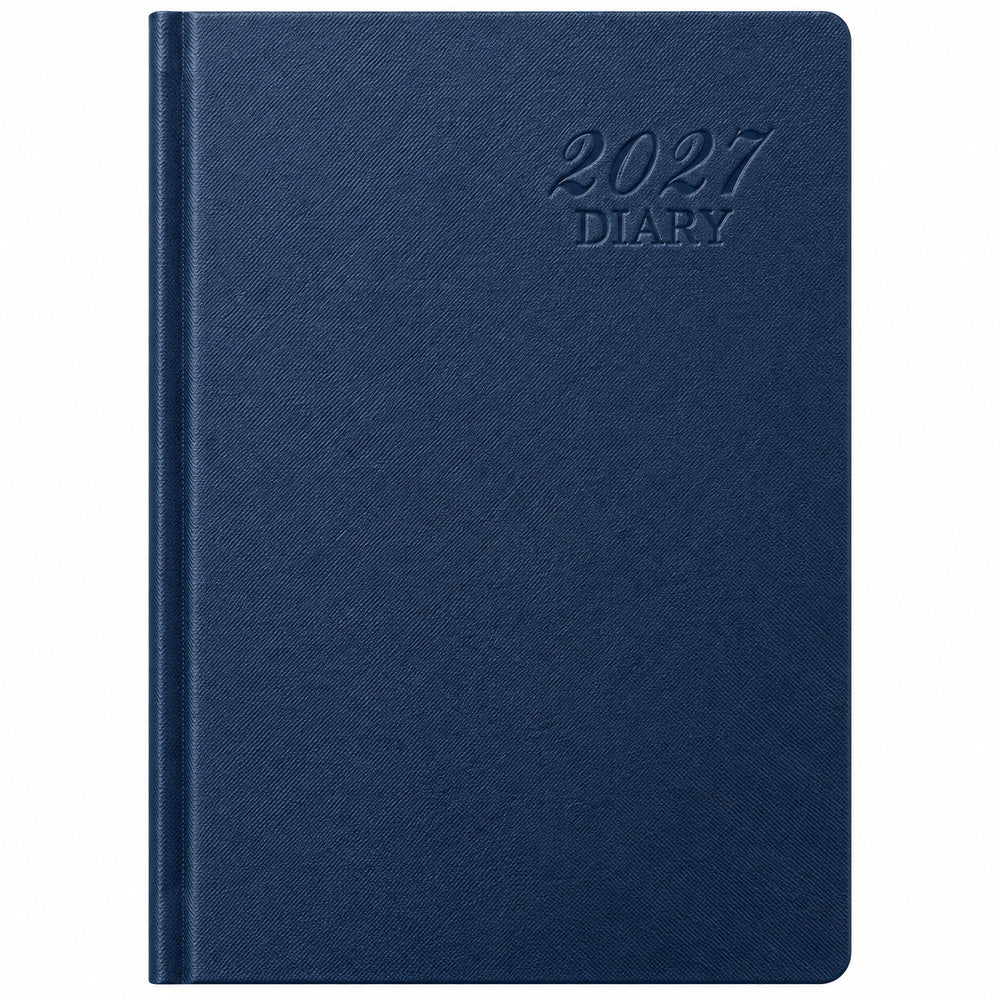 Agenda Diver Class DC/63 2027, SKU 40092-2: cubierta azul clásica con inscripción 2027 DIARY. Fotografía retocada sobre blanco sin envoltorio.