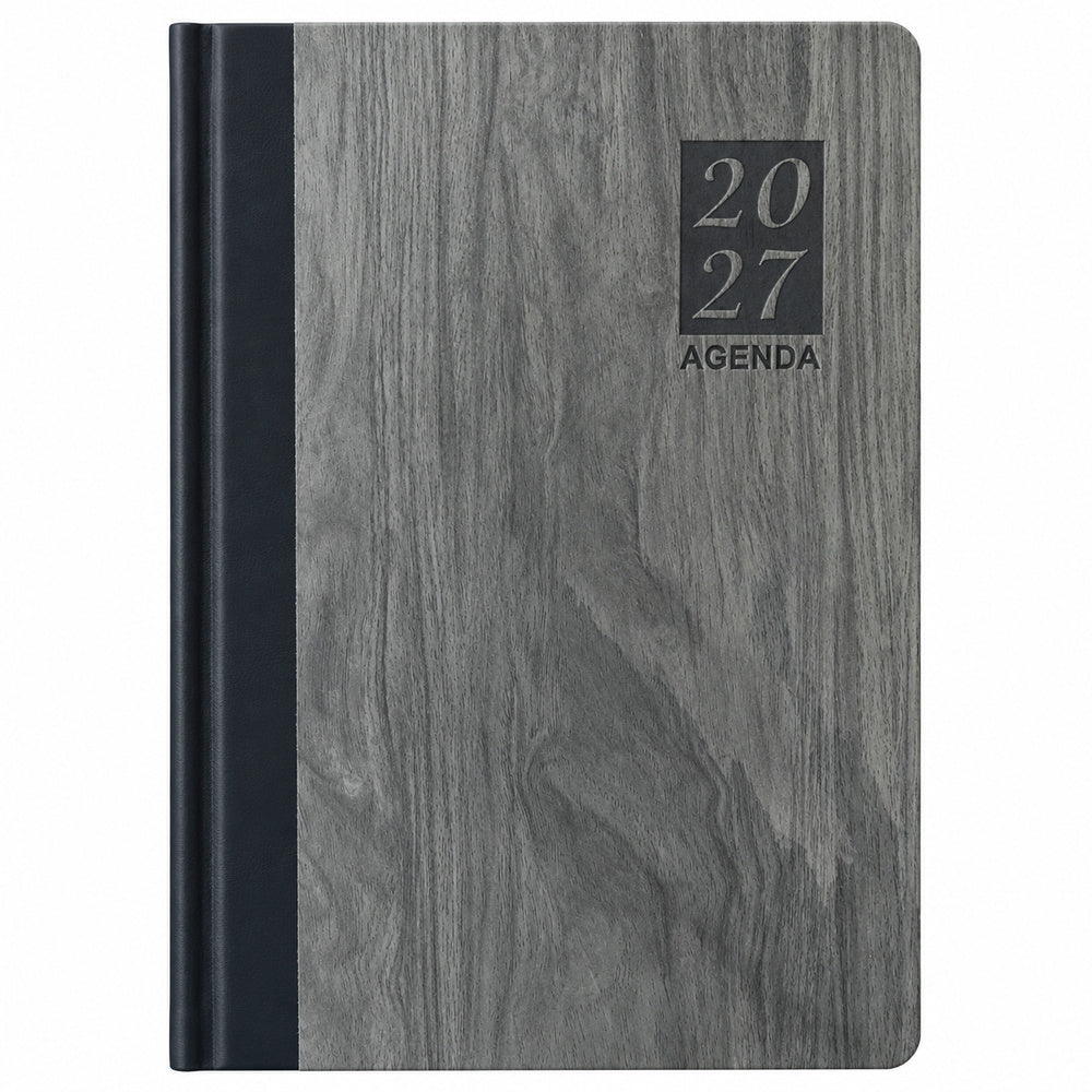 Agenda Diver Class DC/65 2027, SKU 40092-4: cubierta gris con lomo oscuro, portada principal, con panel 20/27 y palabra AGENDA. Fotografía retocada sobre blanco sin envoltorio.