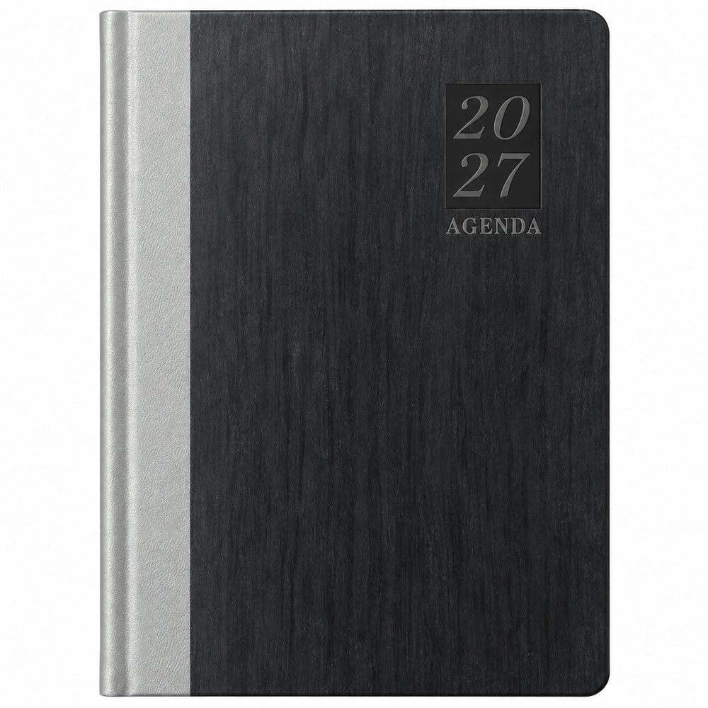 Agenda Diver Class DC/65 2027, SKU 40092-4: cubierta negra con lomo claro, con panel 20/27 y palabra AGENDA. Fotografía retocada sobre blanco sin envoltorio.
