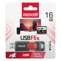 Memoria USB Maxell Flix de 16 GB en empaque individual. Fotografía de Maxell Chile, con margen blanco cuadrado y proporciones conservadas.