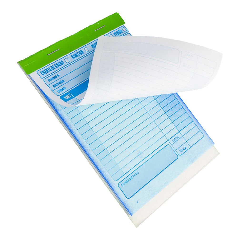 Cuenta de cobro Minerva en libreta, 1/2 carta vertical, referencia 2517A, EAN 7702124044344, imagen principal sobre fondo blanco.