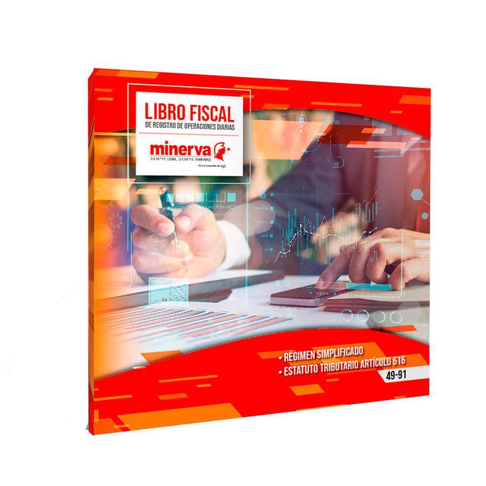Libro fiscal Minerva de registro de operaciones diarias, imagen principal sobre fondo blanco.