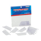 Portaguías de acetato transparente Fabrifolder, paquete de 10 unidades. Fotografía del catálogo oficial de oficina del fabricante, código 03603; producto y empaque originales conservados sobre fondo blanco.