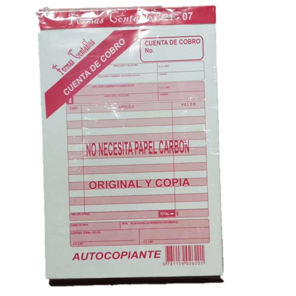 Presentación Colombia - Cuenta de cobro autocopiante rojo media carta