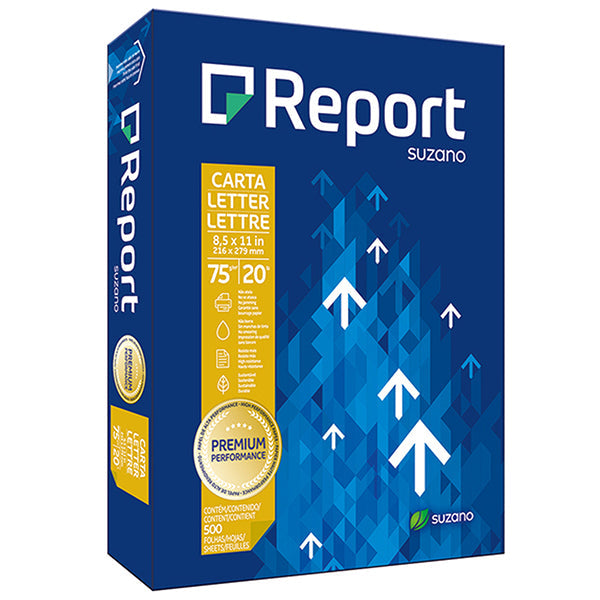 Resma Report tamaño carta de 500 hojas, fotografía de la ficha comercial con código 7891191003801.