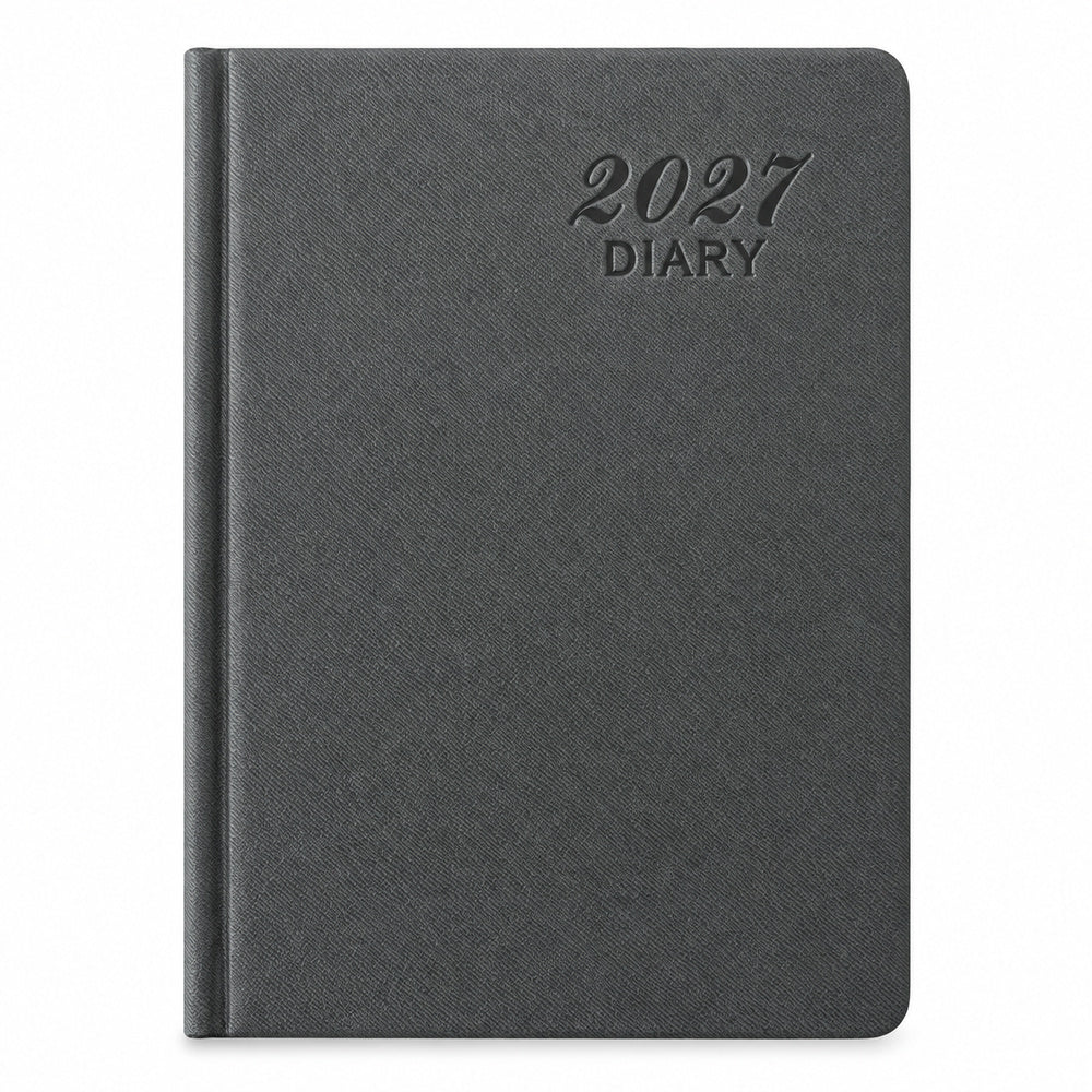 Agenda Diver Class DC/61 2027, SKU 41229-2: cubierta gris. Fotografía retocada sobre blanco sin envoltorio.