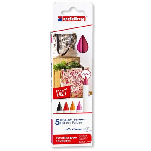 5 Marcadores de Colores Calidos O Rojos Para Tela Edding 4600 Textile Pen - Punta 1mm