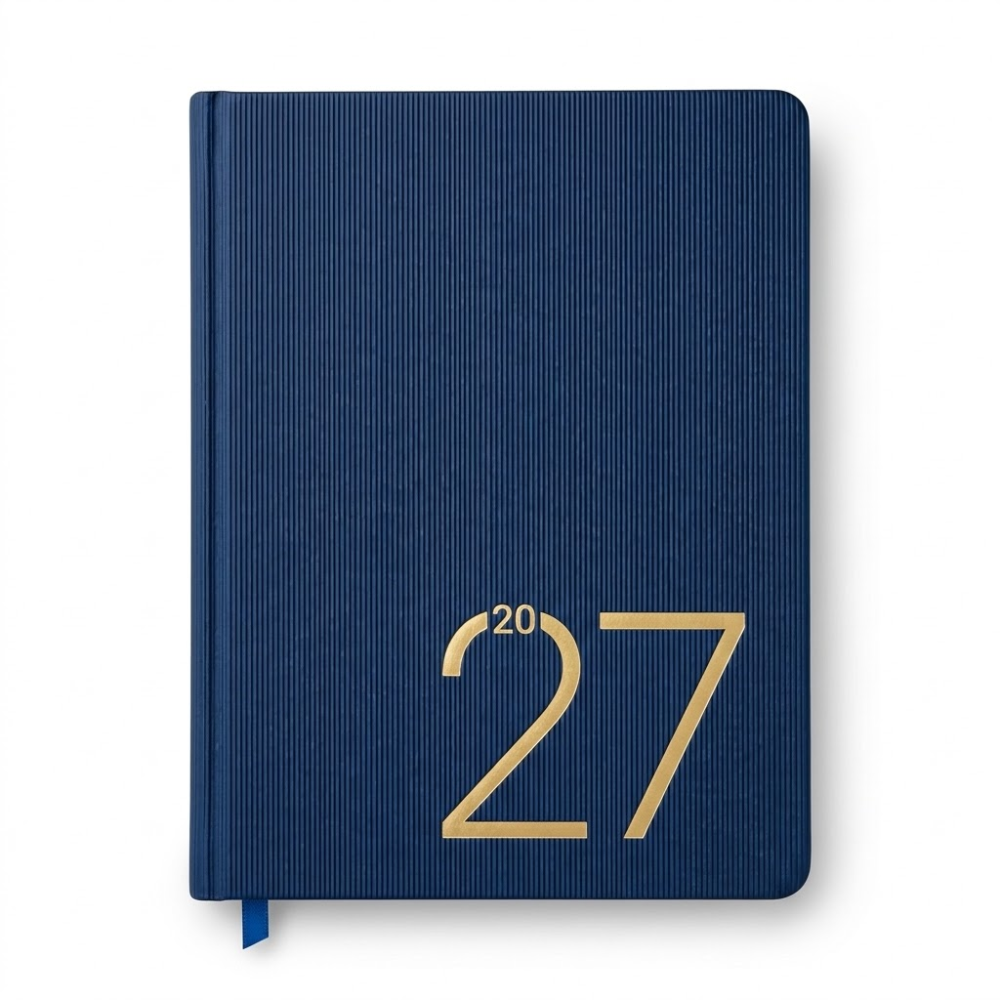 Agenda Rino Canalada Azul con Número Dorado