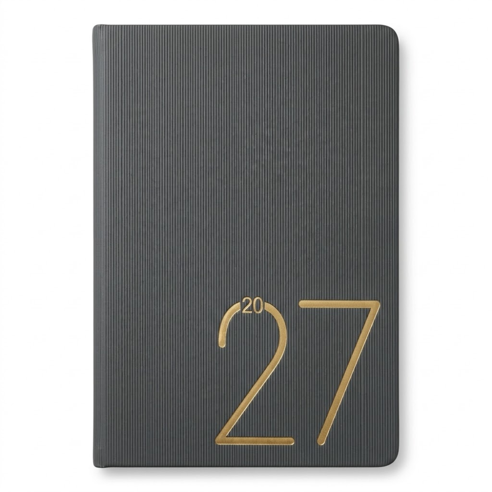 Agenda Rino Canalada Gris con Numeración Dorada