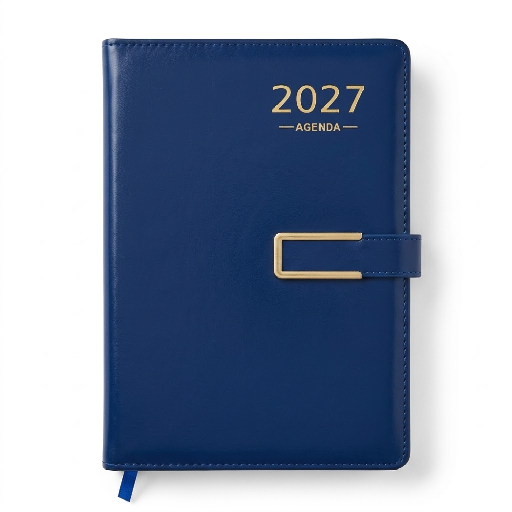 Agenda Rino con Solapa y Broche Metálico Azul