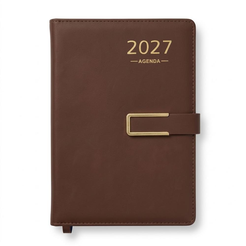 Agenda Rino con Solapa y Broche Metálico Café