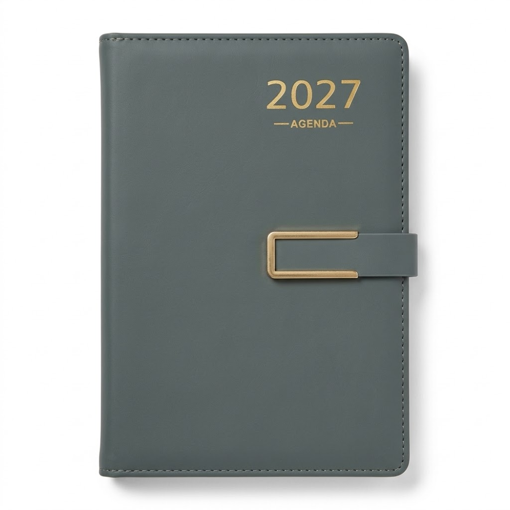 Agenda Rino con Solapa y Broche Metálico Gris