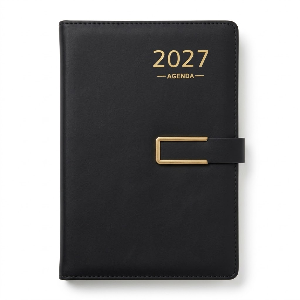 Agenda Rino con Solapa y Broche Metálico Negra