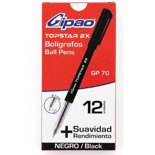 Caja X 12 Lapicero Semigel 0,7 mm Gipao GP70 Negro Top Star