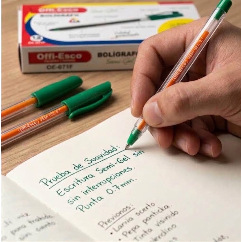 Bolígrafo Offi-Esco Semigel Tapa 0.7 mm Verde OE-076 – Bolígrafo de Tinta Semigel