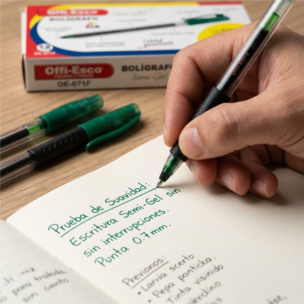 Bolígrafo Offi-Esco Semigel Tapa 0.7 mm Verde OE-076 – Bolígrafo de Tinta Semigel