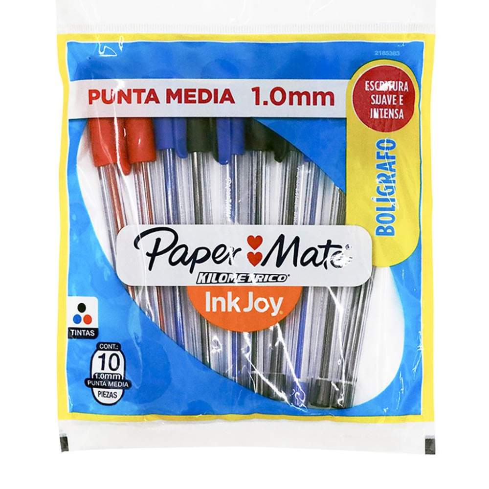Bolígrafo Paper Mate Kilométrico - Bolsa Básicos (Paquete x 10 Unidades) Negro, Azul y Rojo