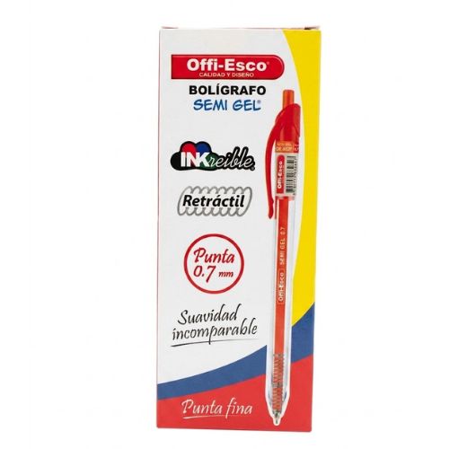 Box of 12 Offiesco Retractable Semigel Pens, Red OE52