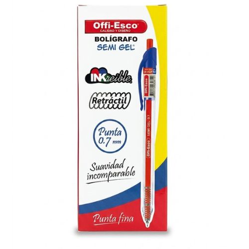 Box of 12 Offiesco Semigel Retractable Blue Pens OE52
