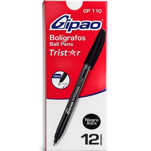 Caja X 12 Bolígrafos Tristrar gel 1.0 mm Gipao GP110 Negro con descuento