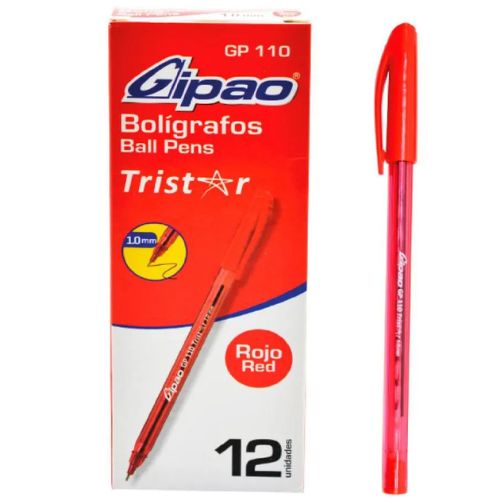 Box of 12 Tristar Gel Pens 1.0 mm Gipao GP110 Red (Discounted)
