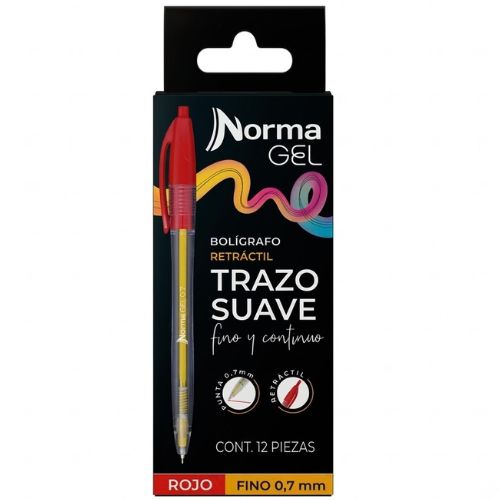 Box of 12 Gel Pens, Fine Point - Norma Retractable Red with discount