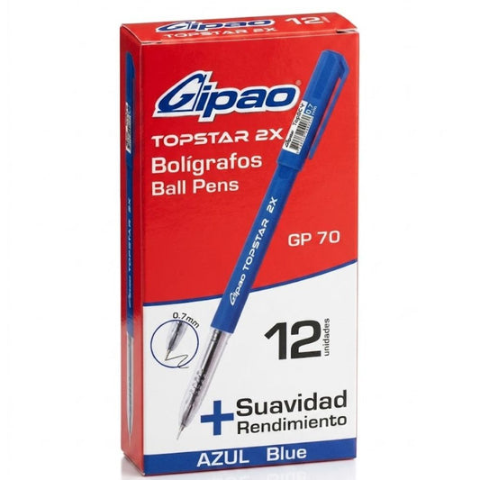 Box of 12 Semigel Pens 0.7 mm Gipao GP70 Blue Top Star