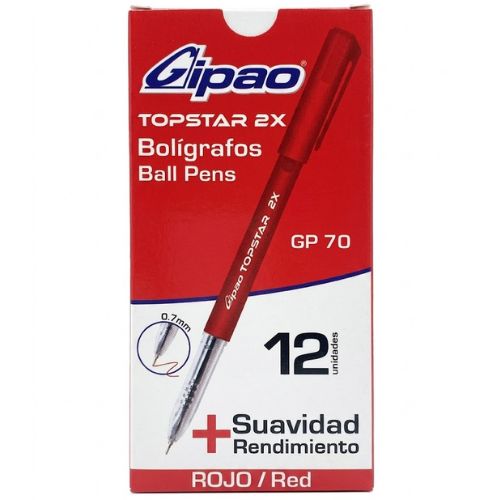 Box X 12 Semi-gel pen 0.7mm, Gipao brand - Red Top Star