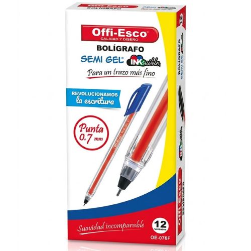 Caja X 12 Lapicero de Punta Fina Offiesco Semi Gel - Azul OE-076