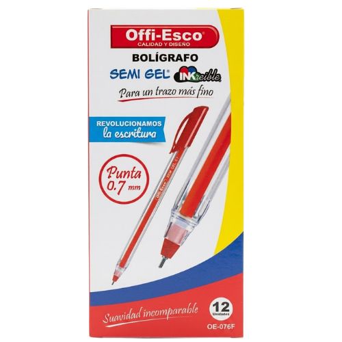 Box of 12 Offiesco Semi-Gel Fine Point Pens - Red OE-076