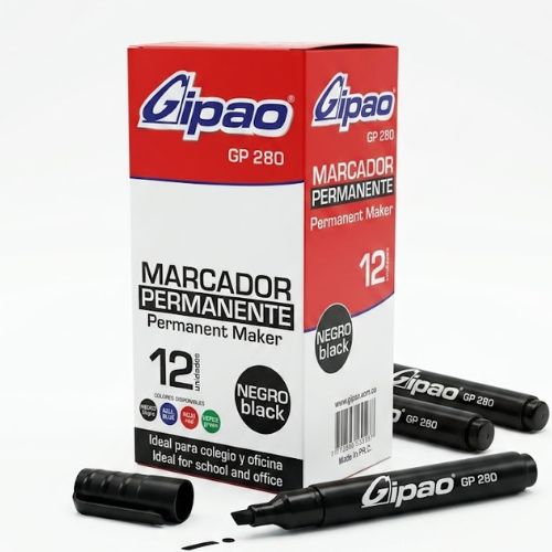 Marcador Permanente Negro Gipao GP 280 con punta biselada