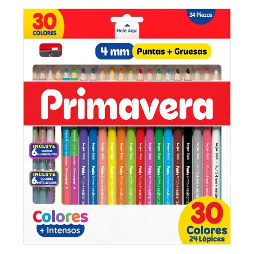 Caja de Colores X 24 Lapices de 30 Colores Primavera (6 Lapices Doble Punta Colores Neones y Metalizados)