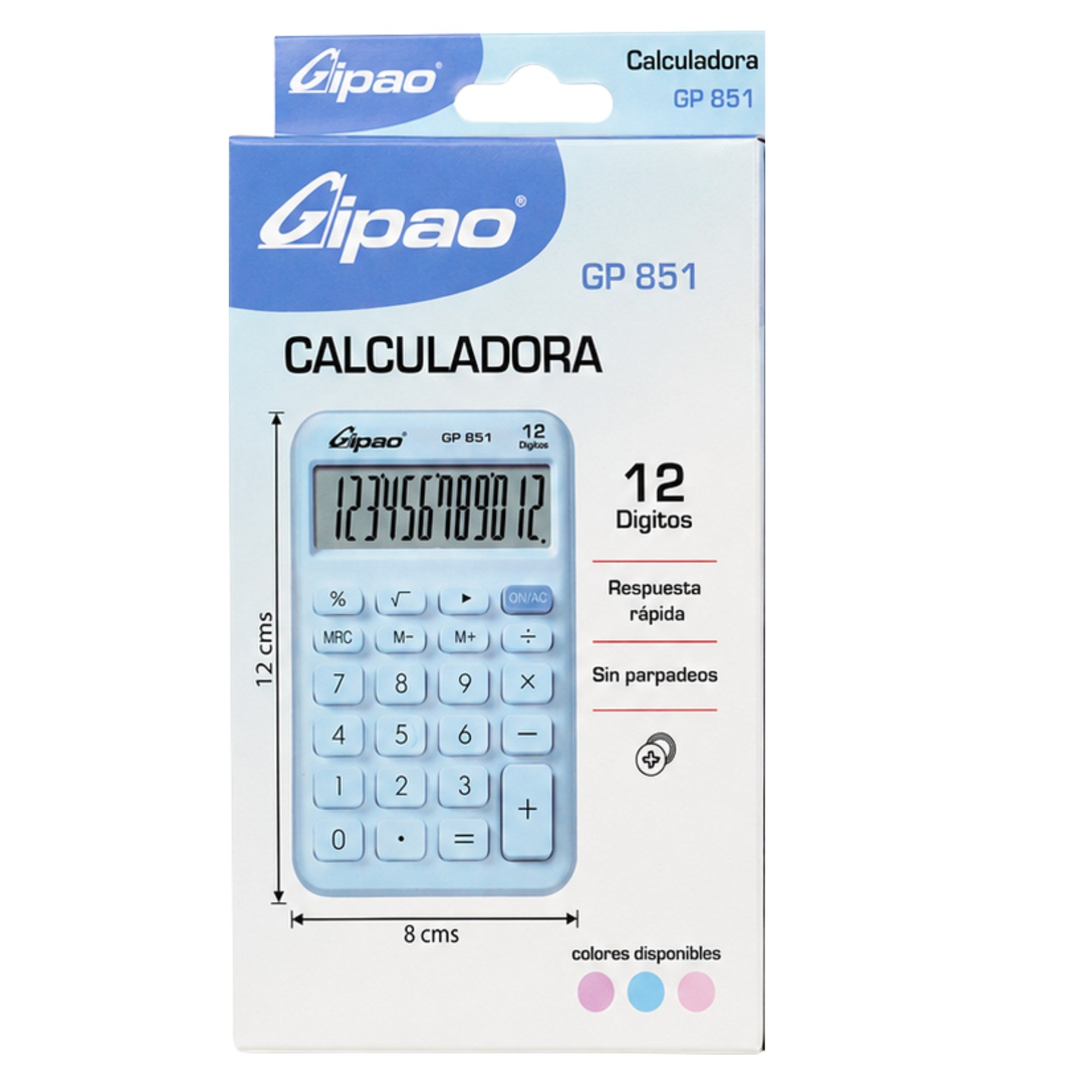 Calculadora Electrónica Compacta Gipao GP 851 - 12 Dígitos Azul Claro Pastel