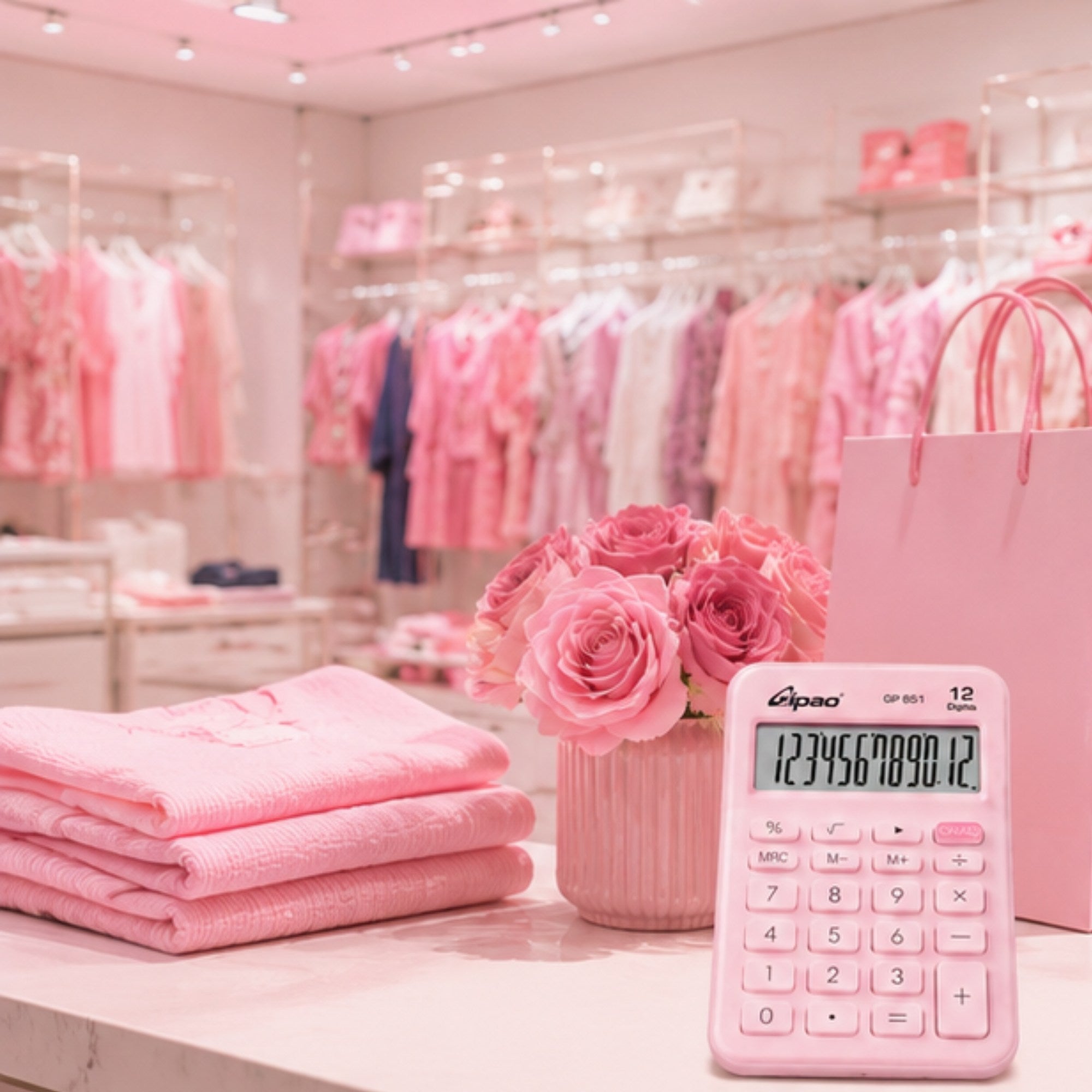 Calculadora Electrónica Compacta Gipao GP 851 - 12 Dígitos Rosa Claro Pastel