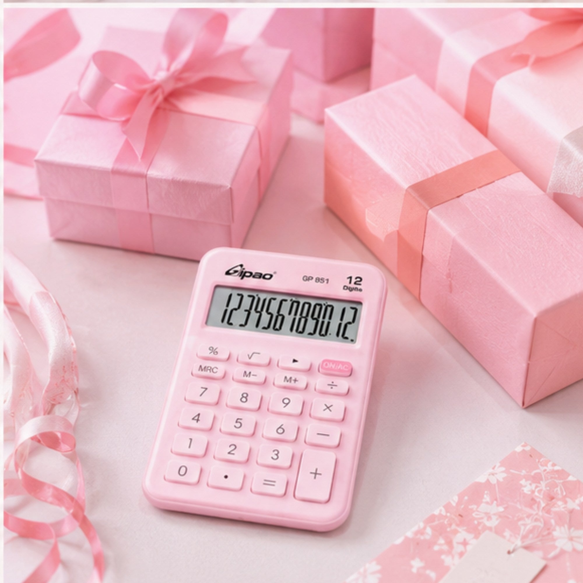 Calculadora Electrónica Compacta Gipao GP 851 - 12 Dígitos Rosa Claro Pastel