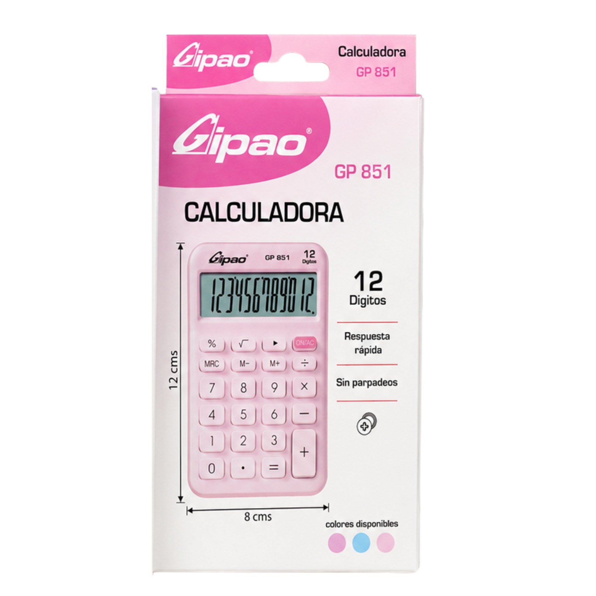 Calculadora Electrónica Compacta Gipao GP 851 - 12 Dígitos Rosa Claro Pastel