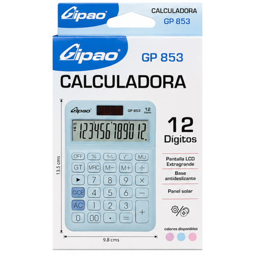 Calculadora de Escritorio Gipao GP 853 – 12 Dígitos Azul Pastel
